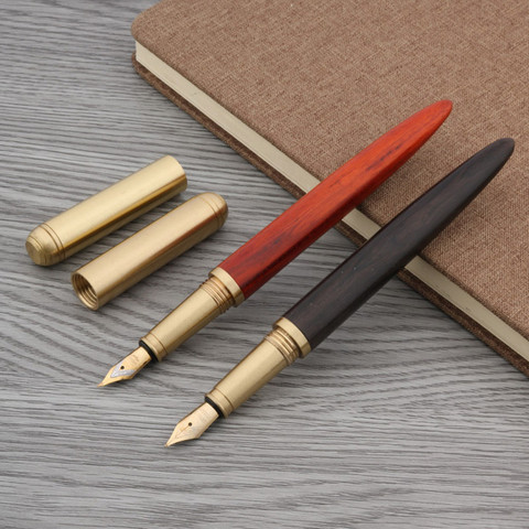 luxury Quality brand Red wood Fountain Pen brass Copper Calligraphy Golden M Nib INK pen Business Office school supplies ► Photo 1/6