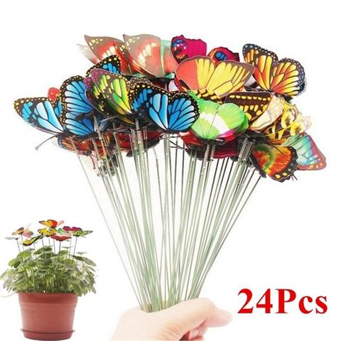 24pcs/Bunch Butterflies Garden Yard Planter Colorful Whimsical