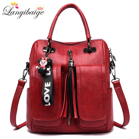 3-in-1 Women Backpacks Vintage Female Shoulder Bags Soft Leather Backpack Ladies Travel Back Pack Luxury Bags for Girls Mochila ► Photo 1/6