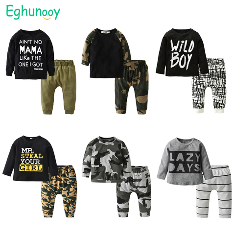 Newborn Infant Baby Boys Clothes Set Cotton Letter Print Long Sleeve Tops and Casual Pant Toddler Clothing Outfits Suit ► Photo 1/6