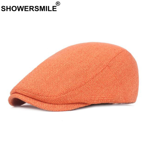 SHOWERSMILE Flat Caps for Men Cotton Linen Duckbill Ivy Cap Women Vintage Solid Orange Casual Autumn Beret Cabbie Cap Unisex ► Photo 1/6