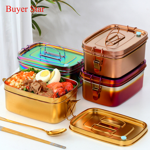 1.5L 304 Stainless Steel Lunch Box Double Layers Bento Food Container Snack Storage Thermal Metal Box Stock Dinnerware ► Photo 1/6