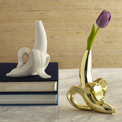 Desktop Vase Decoration Ceramic Matte White Gold Banana Vase  Nordic Decoration Home Flower Vases For Weddings ► Photo 1/6