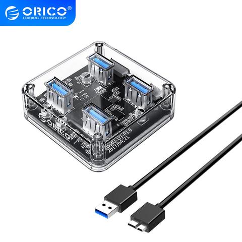 ORICO Transparent Series USB HUB  4 Ports USB 3.0 Desktop HUB High Speed USB Splitter Support OTG With Micro USB Power Interface ► Photo 1/6