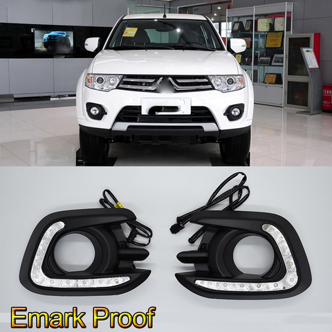 1Pair Turn signal Yellow Flashing 12V Car LED Daytime Running Lights LED DRL Daylight E-mark Fog Lamp Cover for Pajero 2013~2015 ► Photo 1/6