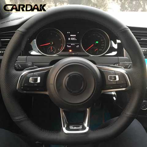 CARDAK DIY Black Artificial leather Car Steering Wheel Cover for Volkswagen Golf 7 GTI Golf R MK7 Polo GTI Scirocco 2015 2016 ► Photo 1/4