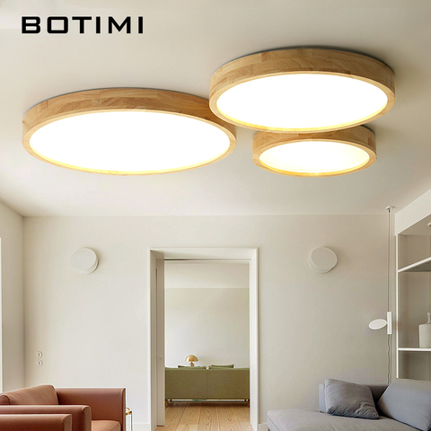 BOTIMI 220V Round LED Solid Wood Ceiling Lights For Bedroom 230 300 400 500MM Modern Ceiling Lamps Kitchen Dinning Fixtures ► Photo 1/1