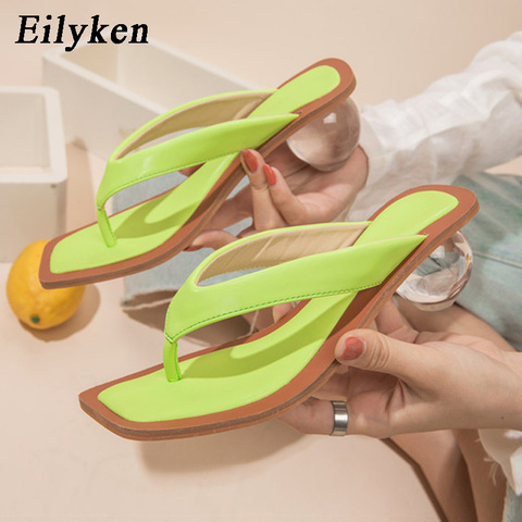 Eilyken Square head Pinch flip flops Crystal transparent Ball Low Heel Clear Women slippers Slides Fashion Design Green Size 43 ► Photo 1/6