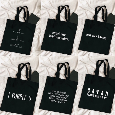 Harajuku Tumblr Graphic Ladies Shopping Bag Handbags Cloth Canvas Tote Bags Women Eco Reusable Shoulder Shopper Bags ► Photo 1/6