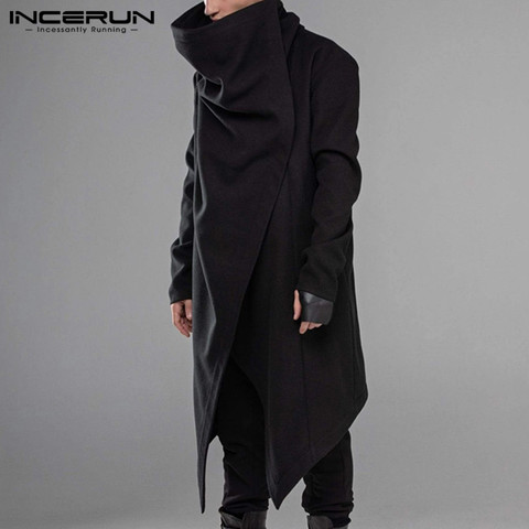 INCERUN Men Cloak Coats Streetwear Turtleneck Solid Long Sleeve Fashion Men Cape Outerwear Punk Style Irregular Jackets S-5XL ► Photo 1/6