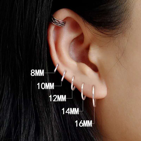 1 pair 2mm Thin Circle Silver color Small Hoops Earring Stainless Steel Anti-allergic Ear Bone Buckle Earring Gothic Ear Jewelry ► Photo 1/6