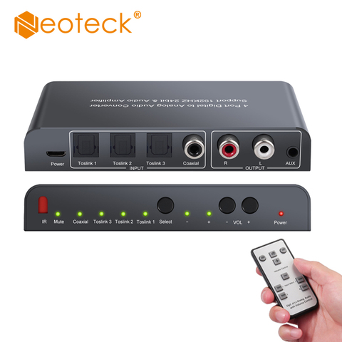 Neoteck 192kHz DAC 3 Optical SPDIF Toslink 1 Coaxial Toslink Switch DAC Audio Converter With Volume Control IR Remote  RCA 3.5mm ► Photo 1/6