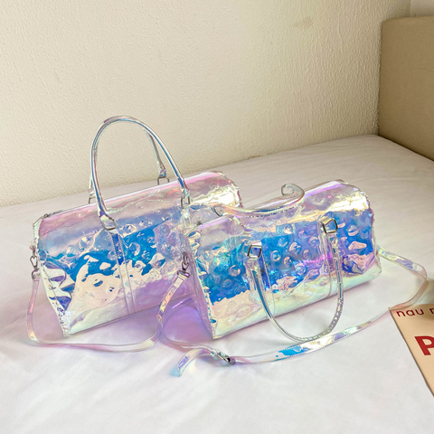 PVC Laser Aurora Transparent Jelly Bag Large Capacity Laser Clear Son-mother Travel Tote 2Pcs/Set