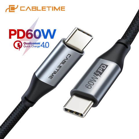 CABLETIME USB C to USB Type-C PD 60W Cable for Huawei Mate 30 PD QC 4.0 Fast Charge Data Cable for Macbook Air Samsung S20 C255 ► Photo 1/6