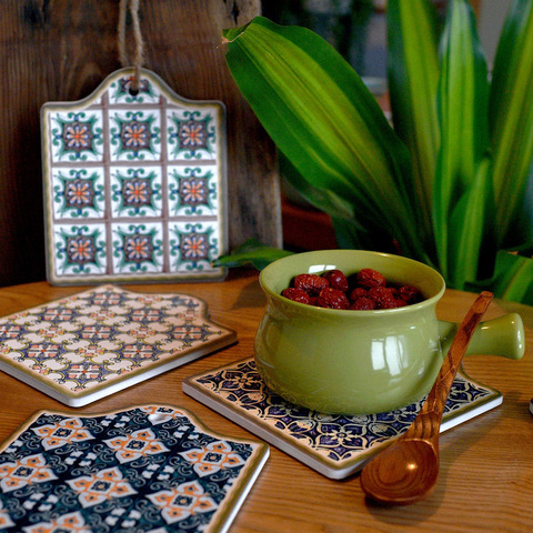 1Pcs Moroccan Style Vintage Patterns Ceramic Placemat Pot Mat Plate Bowl Insulation Mat Coaster Simple Placemat for Dining Table ► Photo 1/6