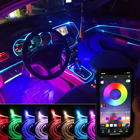 Flexible Car Interior Atmosphere Light Strip EL Wire APP Sound Control RGB Mode Colorful  Ambient Light Decorative Lamp Strips ► Photo 1/6