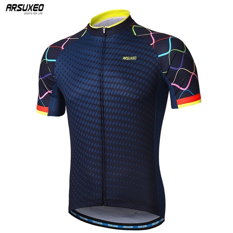 ARSUXEO Men Short Sleeves Cycling Jersey Quick Dry MTB Jersey Mountain Bicycle Shirts Road Bike Clothing Reflective Zipper Z84 ► Photo 1/6
