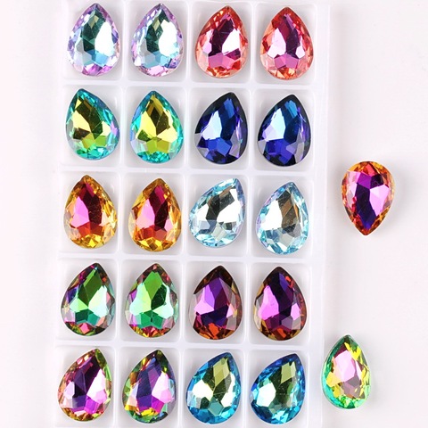 Glass crystal Water drop shape 3 sizes rainbow & jelly candy AB colors point back Glue on rhinestone beads applique diy trim ► Photo 1/6