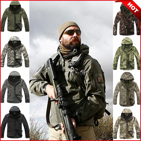 Outdoor Sport Softshell TAD Tactical Jacket Men Camouflage Hunting Clothes Military Waterproof Hooded Coats For Camping Hiking ► Photo 1/6
