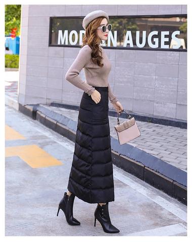 New   Women Warm Padded Skirt Black Quilted Long  Button Up Ankle Length Fall Winter Thick  Plus Size 3XL 2022 ► Photo 1/6