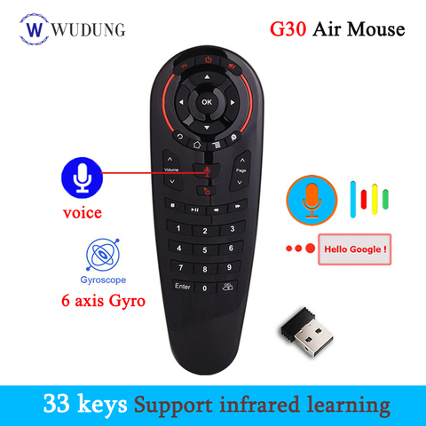 G30 Air Mouse Voice Remote Control 2.4G Wireless Voice 33 Keys IR learning Gyro Sensing Smart Remote for Game Android TV Box ► Photo 1/6