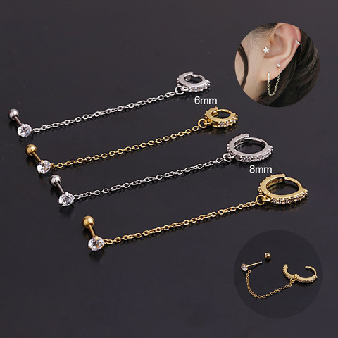 1Piece Bar Diameter 0.8mm Unusual Double Pierced Chain Stud Earrings for Women 2022 Trend Jewelry Earrings Gift for Women ► Photo 1/6