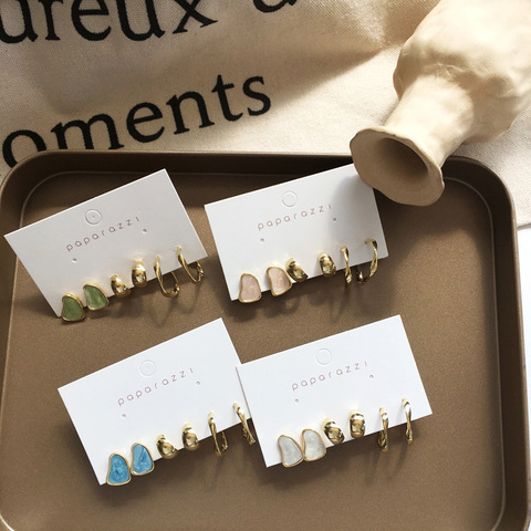 Delicate Jewelry 3 Sets Earrings Green Blue Pink Enamel Small stud Earrings Golden Jewelry For Women Student Gifts ► Photo 1/5