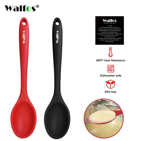 WALFOS Large Food Grade Silicone Long-handled Soup Spoon Solid Color Kitchen Silicone Spoon Flatware Utensils Accessories ► Photo 1/6