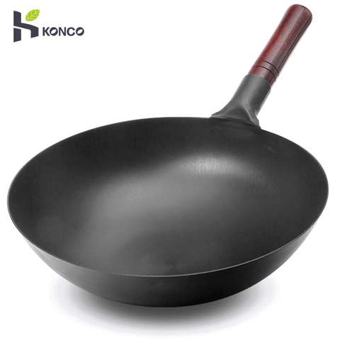 Chinese Iron Pot,Traditional Hand Hammered Iron woks and stir Fry Pans,Non Sticky, no Coating, Less Oil ► Photo 1/6