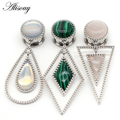 Alisouy 2pc Teardrop Triangle Stone Dangle Ear Gauges Plug Expander Tunnel Screw stainless Steel Stretcher Body Piercing Jewelry ► Photo 1/6