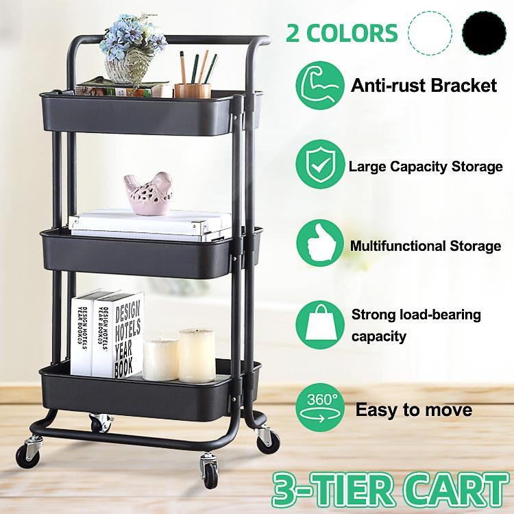Kitchen Bathroom Trolley Rack Holder Basket Storage Shelf Organizer Cart w/Wheel