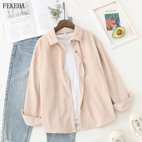 Corduroy Shirts Womens Tops And Blouses Long Sleeve Spring Ladies Solid Loose Boyfriend Style Shirt ► Photo 1/6