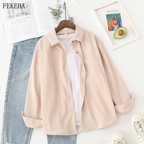 Corduroy Shirts Womens Tops And Blouses Long Sleeve Spring Ladies Solid  Loose Boyfriend Style Shirt - Price history & Review, AliExpress Seller -  FEKEHA Official Store