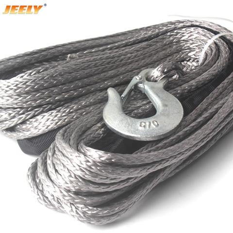 6mm*24m 12 strand off-road uhmwpe synthetic towing winch rope with hook 1.5m sleeve and thimble ► Photo 1/5