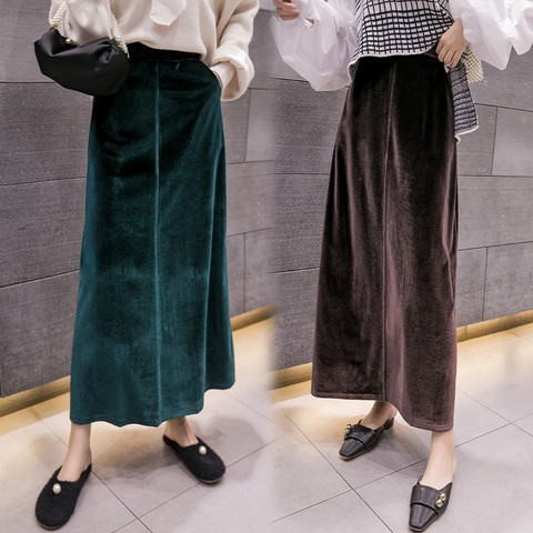 2022 Autunm and Winter women long maxi velvet skrits.office lady fashion elegant velour skirts plus size skirts 5XL 6XL 7XL ► Photo 1/4