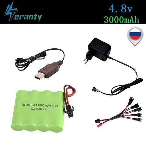 ( SM Plug ) 4.8v 3000mah NiMH Battery + Charger For Rc toys Cars Tanks Robots Boats Guns Ni-MH AA 4.8v Rechargeable Battery Pack ► Photo 1/4