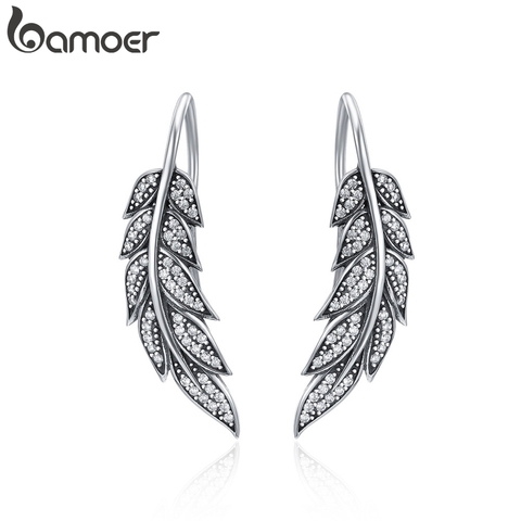 BAMOER Fashion 925 Sterling Silver Vintage Feather Wings Long Drop Earrings for Women Sterling Silver Jewelry Brincos SCE215 ► Photo 1/6
