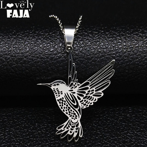 Hummingbird Stainless Steel Necklaces Women Silver Color Bird Necklaces & Pendants Jewelry acero inoxidable joyeria mujer N925S0 ► Photo 1/6