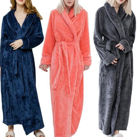 Winter Sleep Bath Robe Women Men Warm Fleece Bath Robes Bathrobe Solid Color Thicken Ankle-Length Bath Robe Night Gown Sleepwear ► Photo 1/6