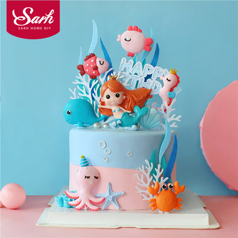 Crown Mermaid Decorations Ocean World Girl Cake Topper Birthday Dessert Decoration for Children's Day Party Supplies Lovely Gift ► Photo 1/6