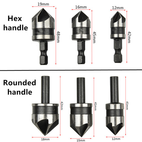 3PCS/Set 5Flute Countersink Drill Bit HSS 82Degree Point Angle Chamfer Chamfering Cutter 1/4