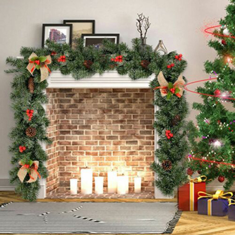 9ft 2022 Christmas Decorations Garland Rattan Lights Wreath Mantel Fireplace Stairs Wall Door Pine Xmas Tree LED Light Decor ► Photo 1/6