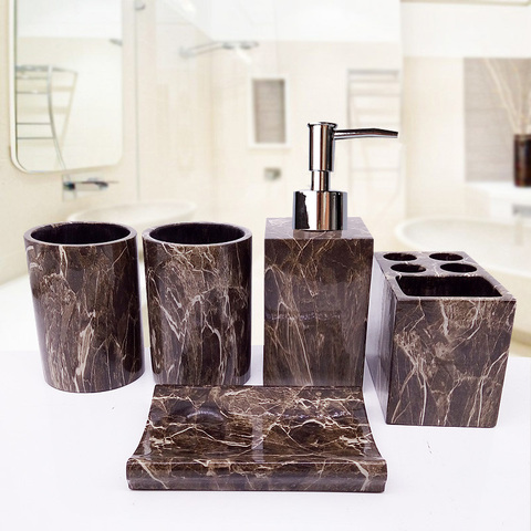 Imitation Marble Resin Bathroom Five-pieces Accessories SetWash Suit Bathroom Kit Bathroom Decoration ► Photo 1/6