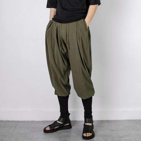 Four Seasons Minimalist Japanese Dark Black Mountain Style Pants Rib Bag Calf Loose Harem Pants Men ► Photo 1/6