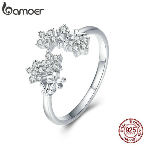 BAMOER Shining Authentic 925 Sterling Silver Daisy Clear CZ Adjustable Finger Rings for Women Wedding Engagement Jewelry BSR021 ► Photo 1/6