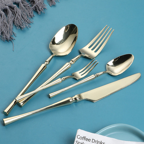 Tableware Stainless Steel Cutlery Spoon Fork Set Travel Dinnerware Set Golden Cutlery Set Silverware Knife Fork Sets 5PCS ► Photo 1/6