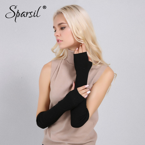 Sparsil Women Winter Arm Warmers Cashmere Fingerless Long Gloves Solid Warm Mittens Elbow Thread Knitted Sleeves 50cm Glove ► Photo 1/6