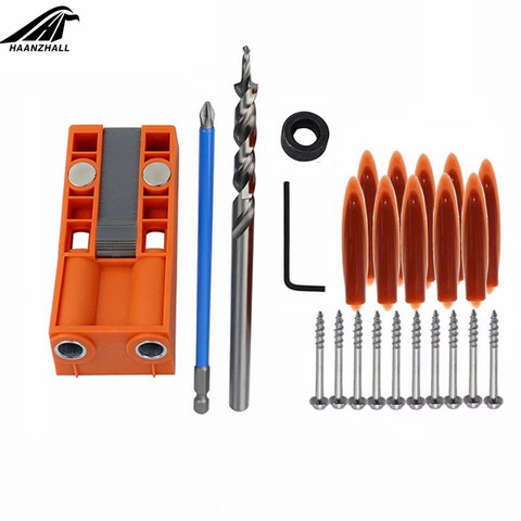 Pocket Hole Jig Set Bevel Angle Drill Guide 9.5mm Step Drill Hole Puncher With Magnet Positioning Slider Jig Carpentry Tools ► Photo 1/4