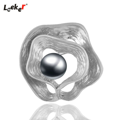 LEEKER Vintage Silver Color Metal Hollow Brooches Pins With Big Pearl Women Wedding Party Dress Jewelry 019 LK2 ► Photo 1/6