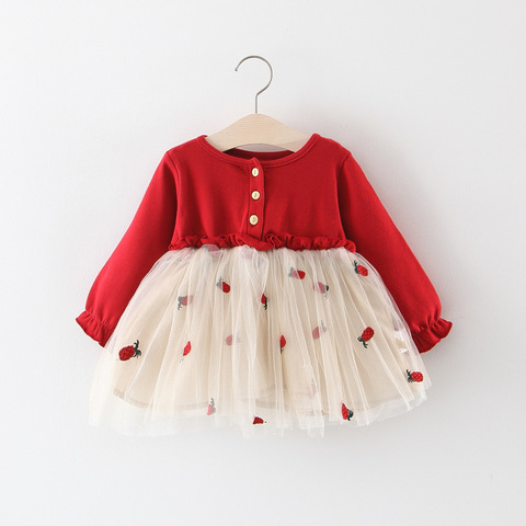 Buy Online Spring Autumn Baby Dress Cotton Long Sleeve Infant Dress Pineapple Embroideried Princess Tutu Dress Fashion Baby Girls Clothing Alitools